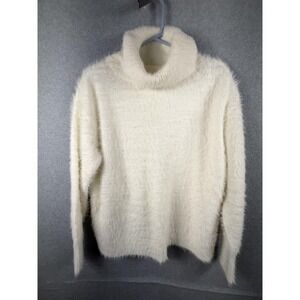 Joe Fresh Sweater Womens Medium White Fuzzy Turtleneck Knit Pullover Long Sleeve